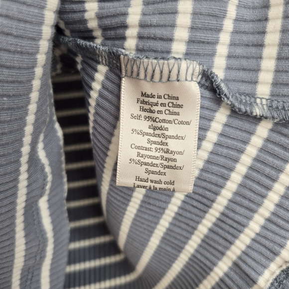 Anthro Porridge Puff Sleeve Striped Ribbed Blue White Top, L - Picture 10 of 11